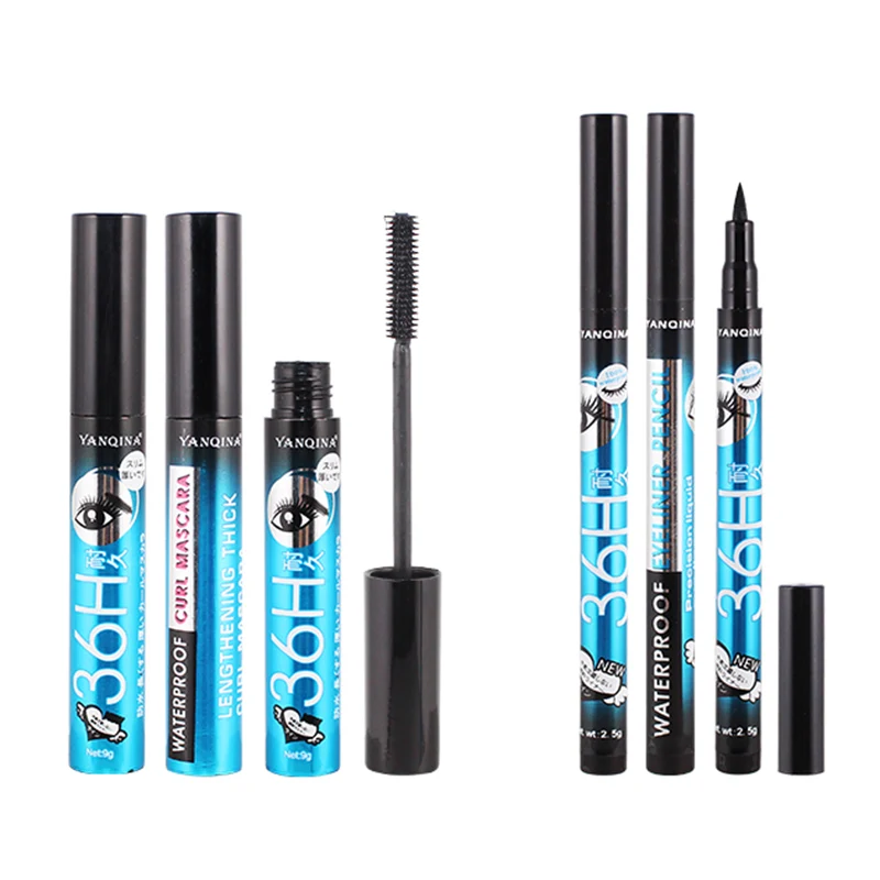 Mascara Liquid Eyeliner Set Eye Lashes Makeups Black Smooth Waterproof