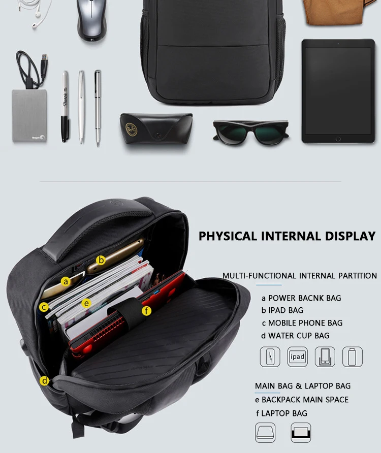 Мужская сумка для ноутбука с большой вместительностью 15,6 дюймов, водонепроницаемая дорожная сумка для багажа, многофункциональная сумка с защитой от кражи, школьный рюкзак для мальчиков