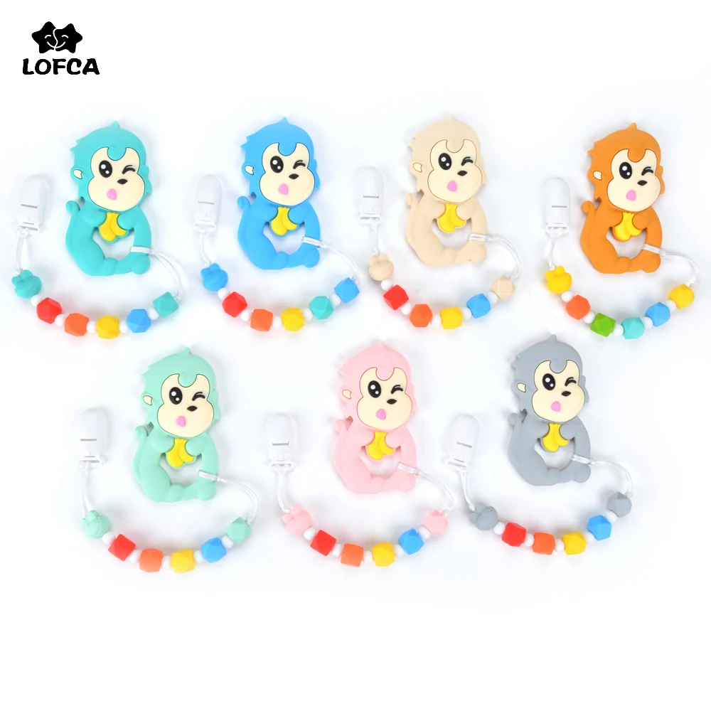 LOFCA Silicone Monkey Pacifiers Clip Baby Teether Food Grade Silicone