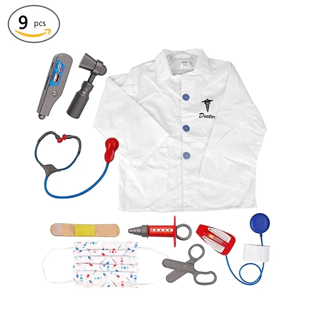 

New Kids Doctor Role Play Costume Dress Up Set with Lab Coat, Face Mask, Stethoscope, and 6 Additional Medical Tools