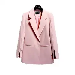Розовые Пиджаки Womenuit куртка Новая осень маленький пиджак женский манжеты Сплит вилка жемчужной пряжкой костюм Свободная Повседневная