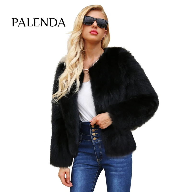 

Women winter faux fox fur coat Short jacket o-neck