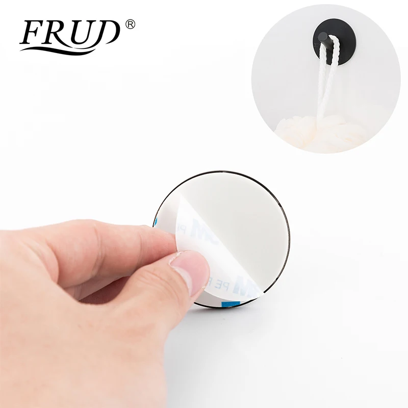 FRUD Modern Round Viscose Hooks Stainless Steel Towel Robe Holder Wall Mounted Black Robe Hanger Bath Hardware 4pcs