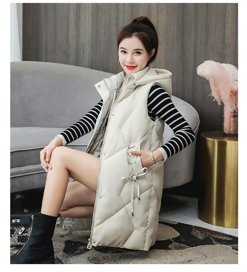 PinkyIsBlack/ зимний длинный жилет без рукавов, пальто для женщин с капюшоном, пуховая куртка с хлопковой подкладкой, жилеты, корейская мода, зимний жилет