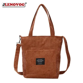 

Women Corduroy Tote Bags Summer Canvas Shoulder Shopper Bag Female Vintage Eco Handbag 2020 Large Black Crossbody Messenger Bags
