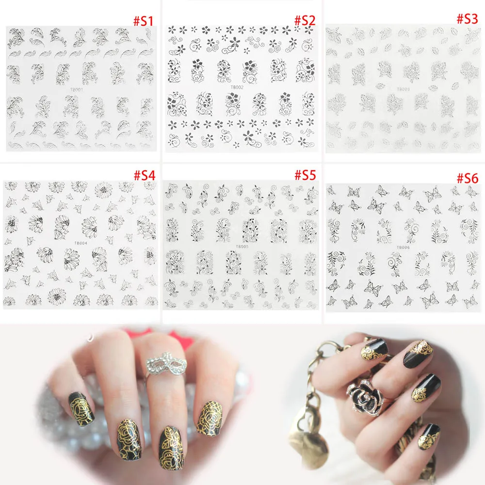 1 лист Золотой Серебряный стикеры 3D на ногти Nail Art полые наклейки смешанные