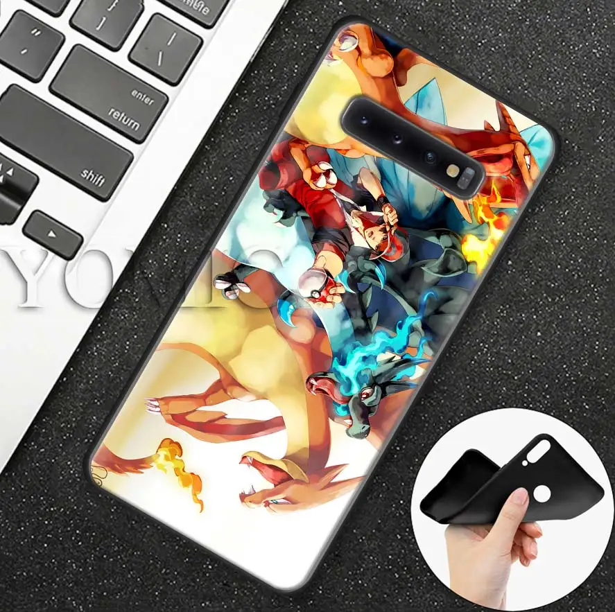 Силиконовый чехол Pokemons ball Pika для samsung Galaxy S10e S9 S8 S10 Plus S7 Note 9 8 A50 A70, черный мягкий чехол