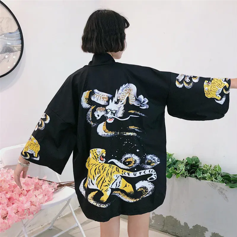 Japanese Kimono Sun Protection Batwing Sleeve Crane Printing Chiffon