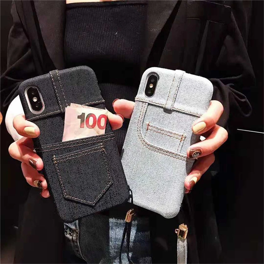 Джинсовый чехол для телефона с карманами для iPhone 7, 8 Plus, X, сумка для карт, ремешок, мягкая задняя крышка из ТПУ для iPhone 6, 6 S, XMax, XR, чехол для пары