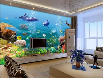 

3d wallpaper custom mural non-woven 3d wall sticker water world dolphins fish TV setting wall photo 3d wall murals wallpaper