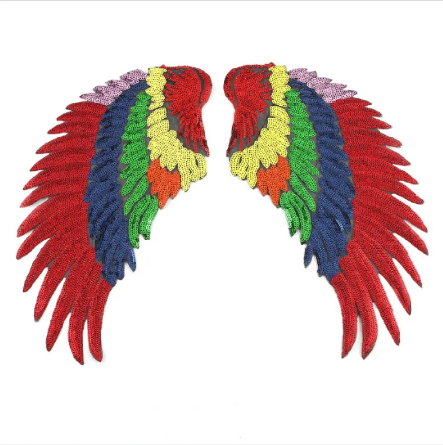 1 Pair Fashion Big 7 Multicolored Wings Sequins patch DIY patches Appliques for clothes Sew-on embroidered | Дом и сад