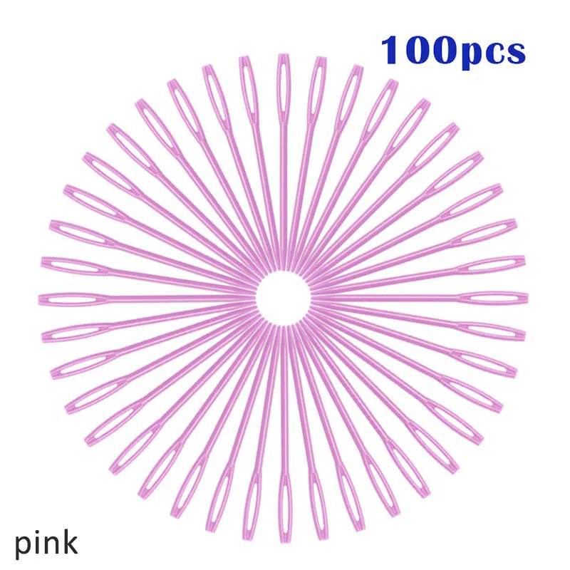 Крючком Крючки DIY свитер Ткачество инструменты гобелен шерсть пряжа иглы пластиковые мулити-цвет 7 см 100 шт спицы - Цвет: Розовый