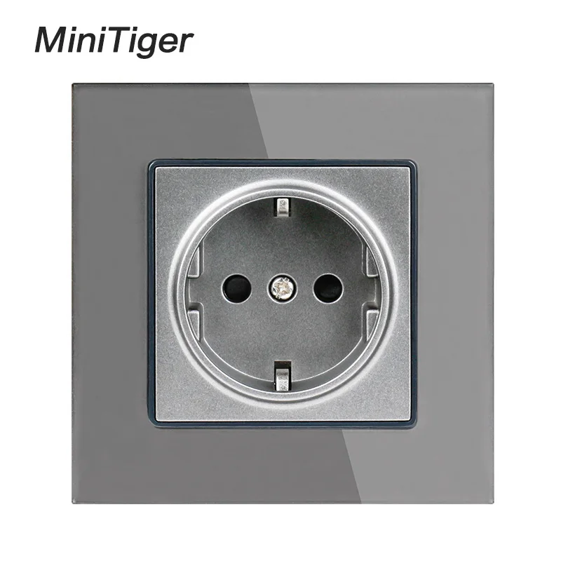 Minitiger кристалл стеклянная панель настенная розетка с заземлением 16А стандарт ЕС электрическая розетка Черный Белый Золотой Серый цветной - Тип: Grey
