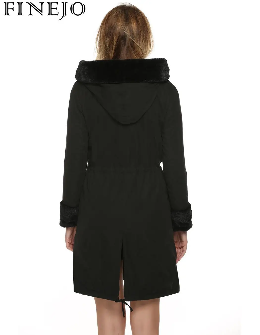 FINEJO Long Overcoat Stylish Jacket Warm Winter Winter Fur Coat Coats Hooded Outerwear Faux Parka Women Thick