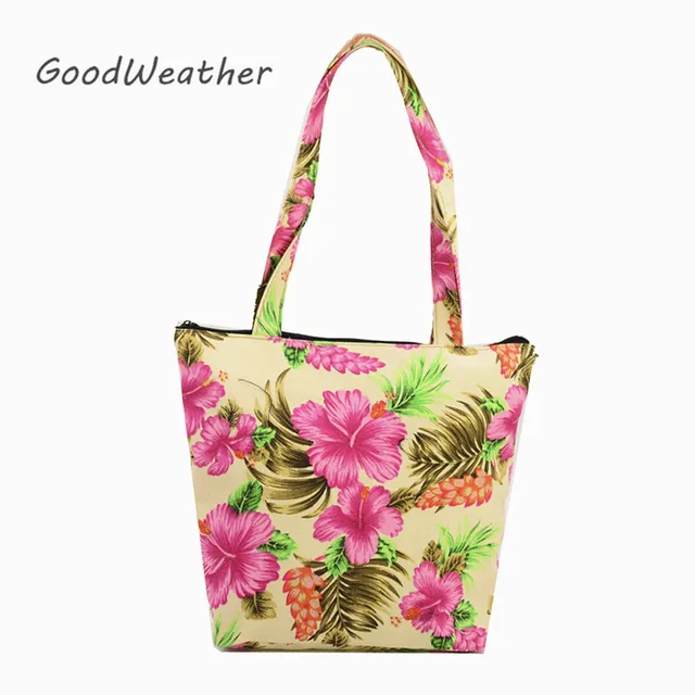 Casual canvas bag tote women small floral printed beige zipper handbag woman summer beach bags ...