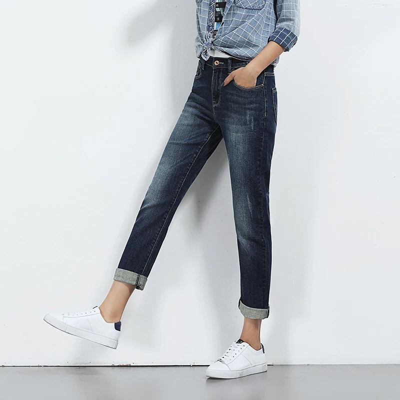 LEIJIJEANS Hot Sale Autumn Plus Size Moustache Effect Ripped Bleached Mid Waist Full Length Women Straight Stretch Jeans 5640