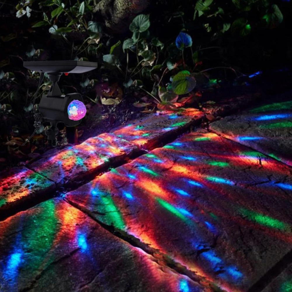 Solar Power LED Projector Light Colorful Rotating Crystal Magic Ball Disco Stage Light Outdoor Garden Lawn Christmas Party Light