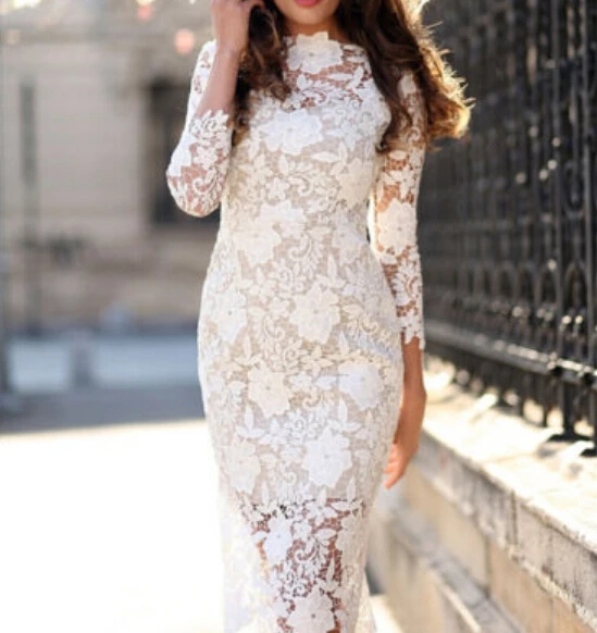 

Newest Women's Sexy Lace Bodycon Cocktail Long Sleeve Elegant Ladies Party Pencil Mini Dress Bandage Dresses