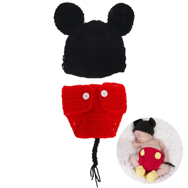 

2Pcs/set Baby Mickey second-piece Suit Newborn Baby Girls Boys Crochet Knit Costume Photography Prop Outfits
