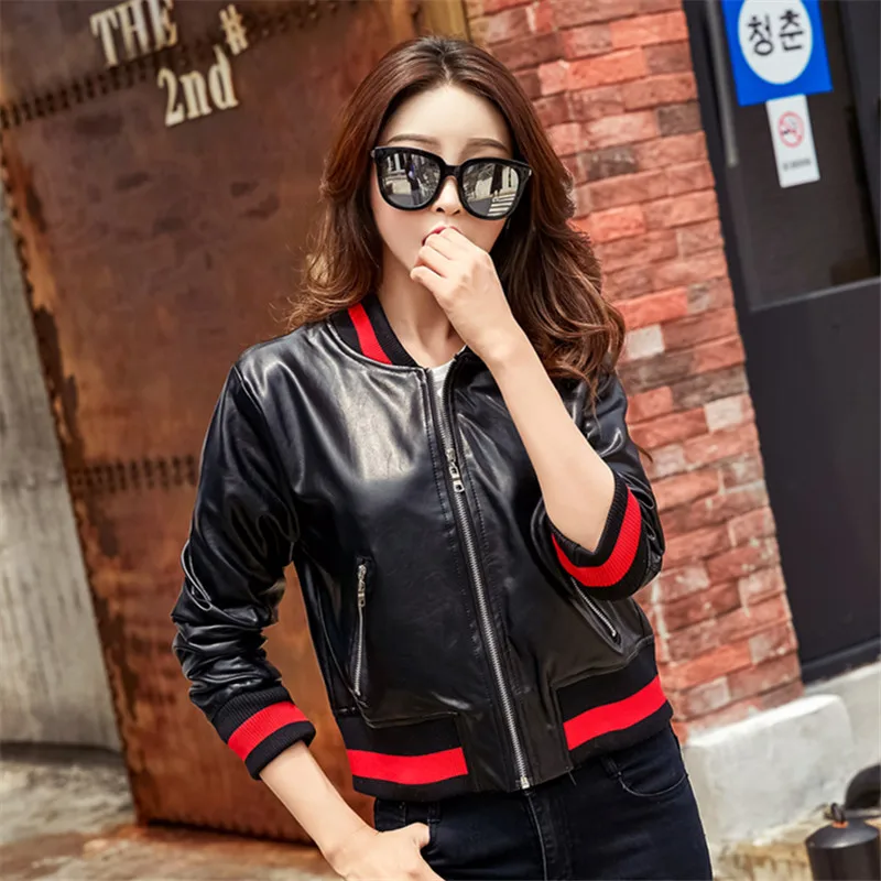 

Baseball Jacket Women PU Moto Patchwork Embroidery Sequin Bomber Jackets and Coats Plus Size