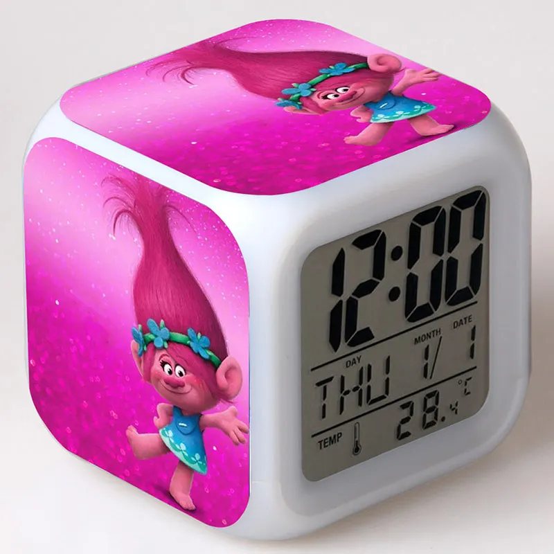 

Trolls Poppy Figure LED Colorful Touch Light Alarm Clock Pricess Trolls Anime Figma Toys for Girs Party gift