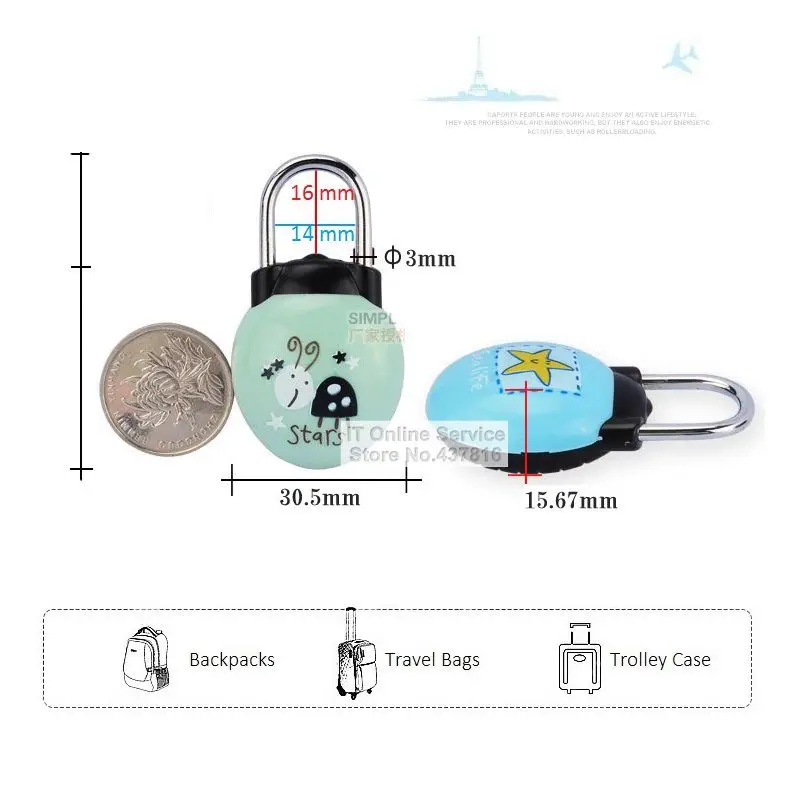 1 шт. милое мини-подвесной замок с паролем 3 цифр Комбинации Анти-кражи чемодан с висячим замком рюкзаки сумки с застежкой-молнией и висячим замочком 800627