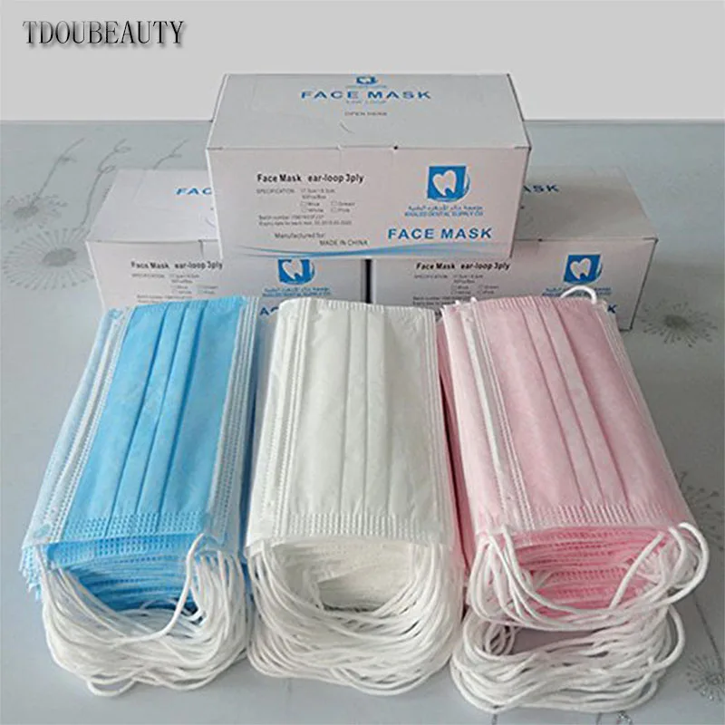 

TDOUBEAUTY 100pcs Non-woven Mask Three Layer Thickening of Disposable Masks Medical Hairdressing Dustproof with Aluminum Strip