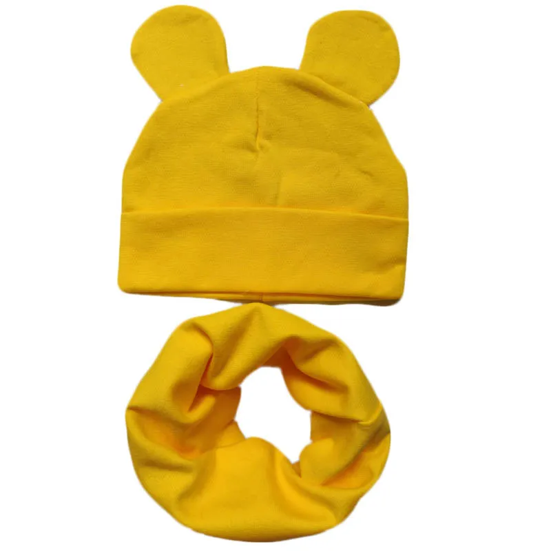 Детский набор шапки и шарфа для мальчиков и девочек, весенне-осенние детские вязаные шапки, Детские Кепки из хлопка, зимние мягкие теплые комплекты с милыми ушками - Цвет: yellow set