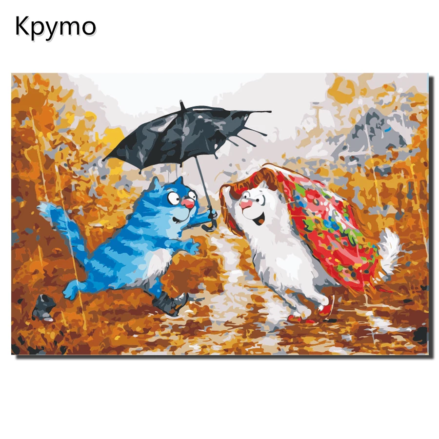 

Kpymo Frame Lovely White Cat Painting By Numbers Blue Kit Animals Diy Handpainted Oil Painting Unique Gift For Home Decoration