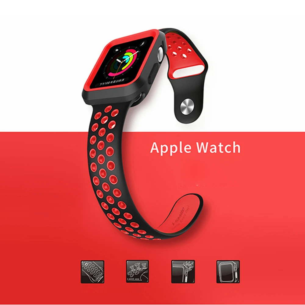 silicone cover for apple watch case 42mm 38mm Nike sport band strap full frame rubber protector case for iwatch 2/1 series