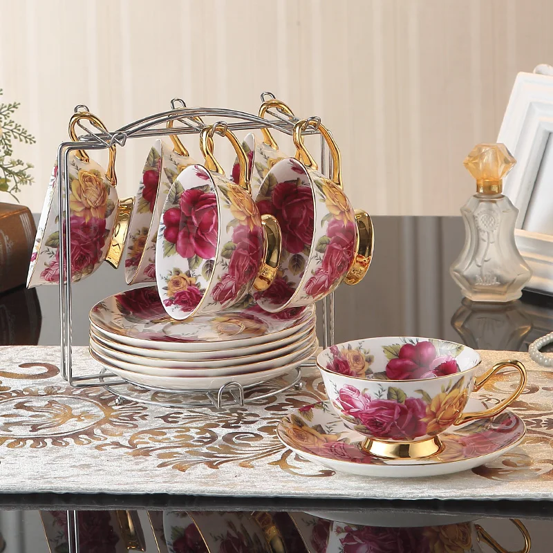 Чайная чашка с розами чайная блюдцем набор ложек 200 мл европейская фарфоровая
