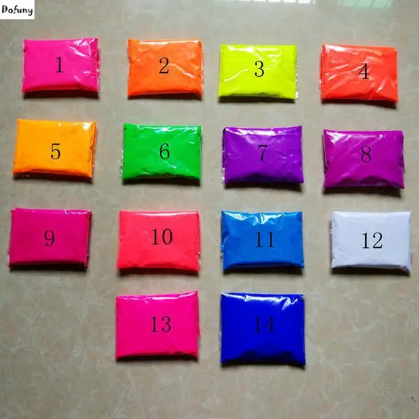 Смешанные 14 цветов, 10 г каждого цвета флуоресцентный порошковый пигмент для печати краски мыло неоновая пудра лак для ногтей, 140 г/лот - Цвет: 14Colors each 10g