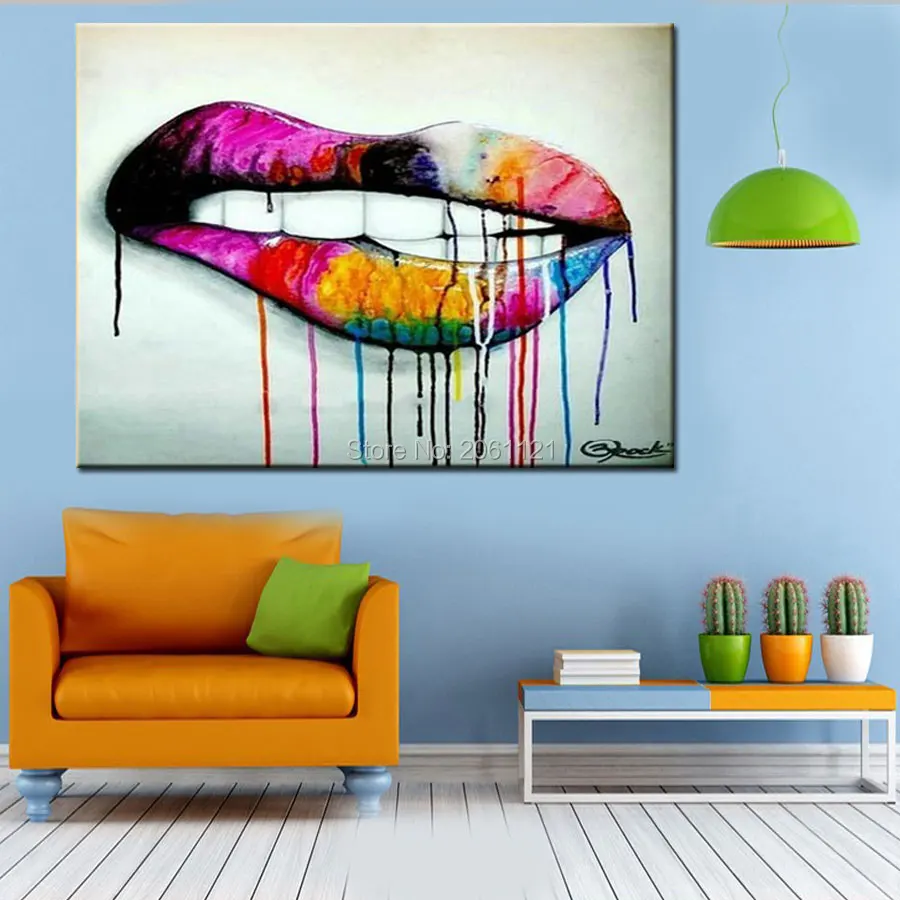 Поп-Арт Идея стены холст картина абстрактная гостиная украшение художественное произведение ручная роспись Леди губы искусство живопись современный декор