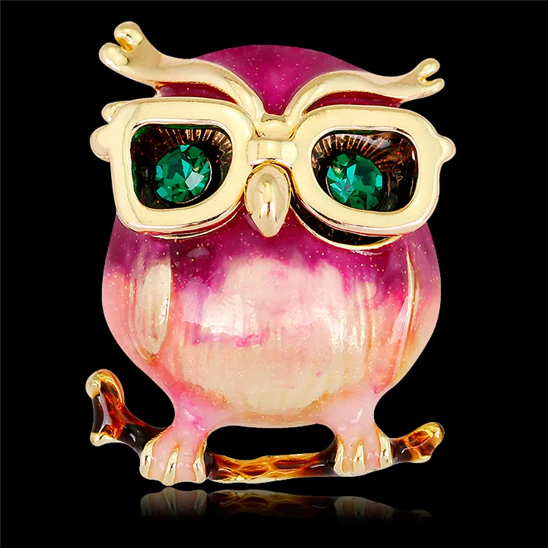 Owl With Glasses Shape Brooch Women Kawaii Bright Enamel Bird Animal Clothing Accessories Brooches Pins Clips Gift