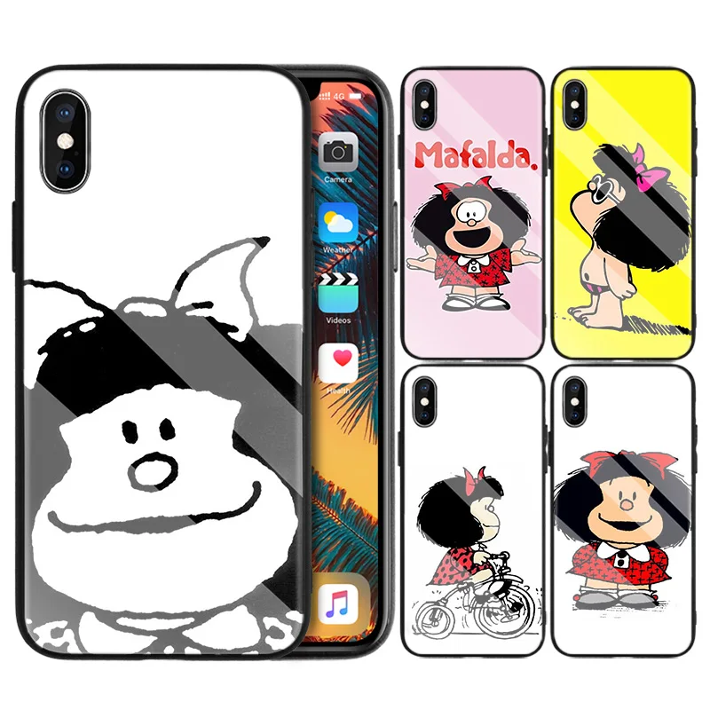 

Tempered Glass Phone Case for Apple iPhone 7 8 6 6S 11 11Pro X XR XS MAX Plus Mafalda Pattern Funny Cover Coque Fundas Capa