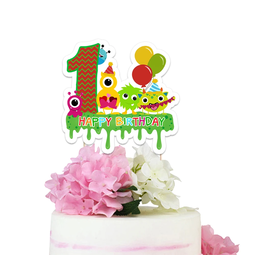 Мини Монстры тема торт Топпер Монстр Бумага торт Топпер вечерние украшения наборы; детский душ декор для детского дня рождения на заказ - Цвет: happy birthday