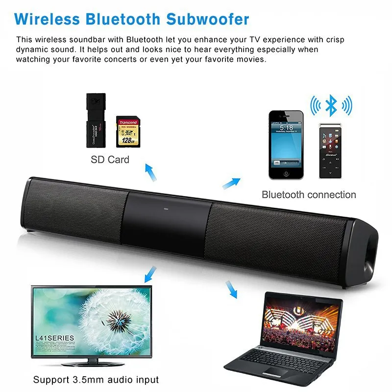 Универсальный беспроводной Саундбар Bluetooth Стерео Динамик ТВ домашний кинотеатр