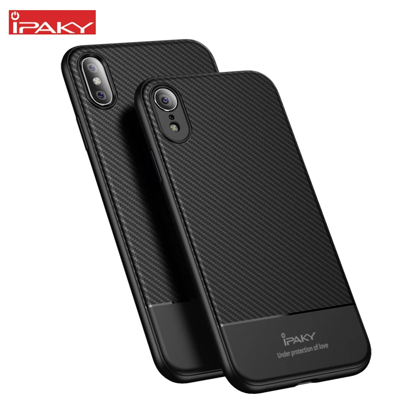 

for iPhone XS Case IPAKY for iPhone XS MAX Case Carbon Fiber Skin Hybrid Silicone Protective Soft Cover for iPhone XR Case