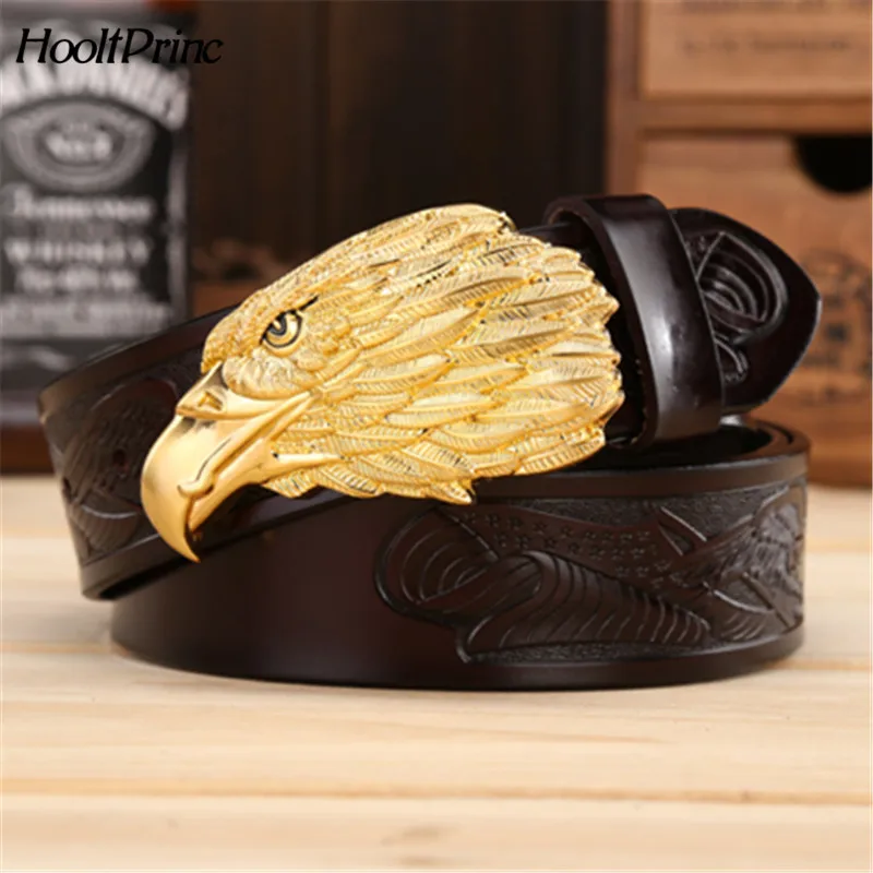 

BrandFashion Men Cowhide Leather Belts Luxury Eagle Head Smooth Buckle Belts High Quality Eagle Printing Belt Width 3.8 CM