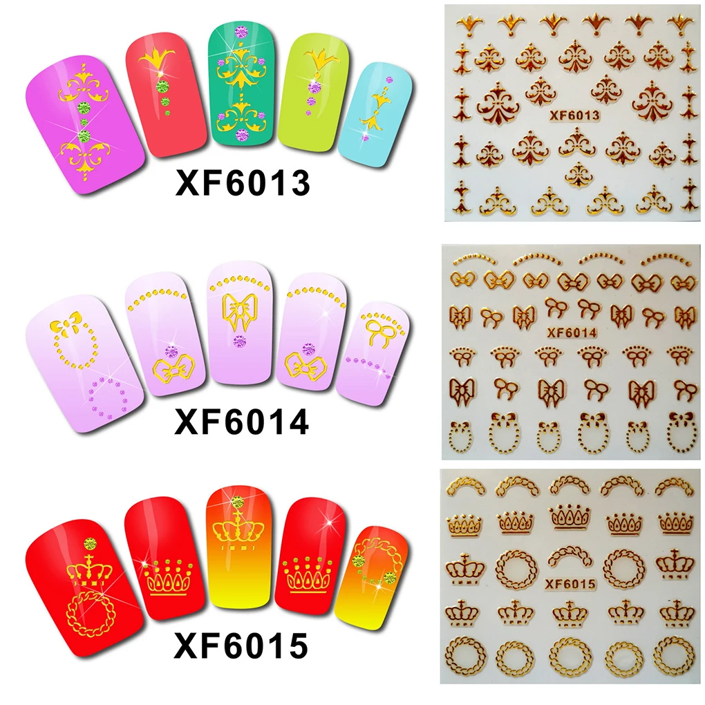 Metallic Gold Nail Sticker 3D Mixed Design Beauty Nail Art Decorations