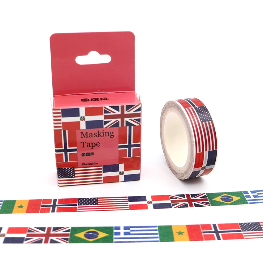 

15mm*10m Box Package National Flag Washi Tape Masking Tape Decorative Scrapbooking Office Adhesive DIY Sticker Label Tape