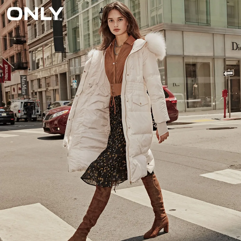 

ONLY Women's Raccoon Fur Collar Long Down Jacket|118312528