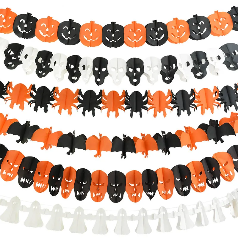 

1 Set Halloween Party Paper Garland Decor Pumpkin Bat Ghost Spider Skull Shape Hanging Garland Decoration DIY Banner Supplies 7z