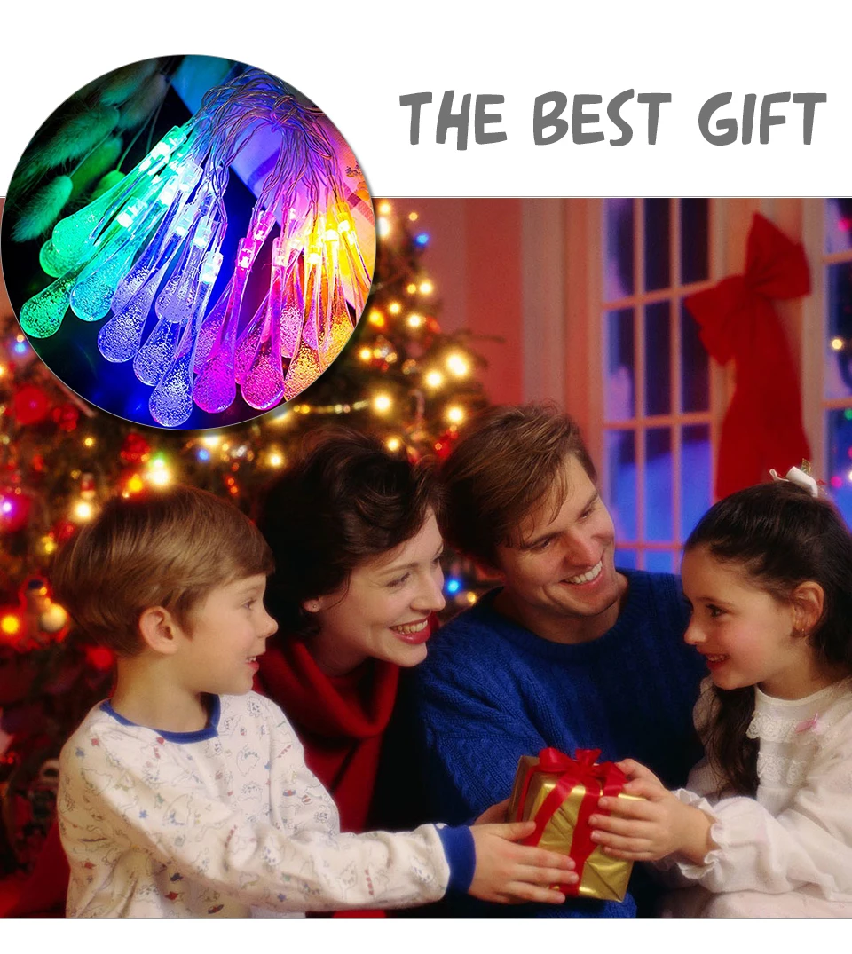 Christmas LED String Lights Solar Garland Water Drop Outdoor Waterproof Fairy Lights (7)