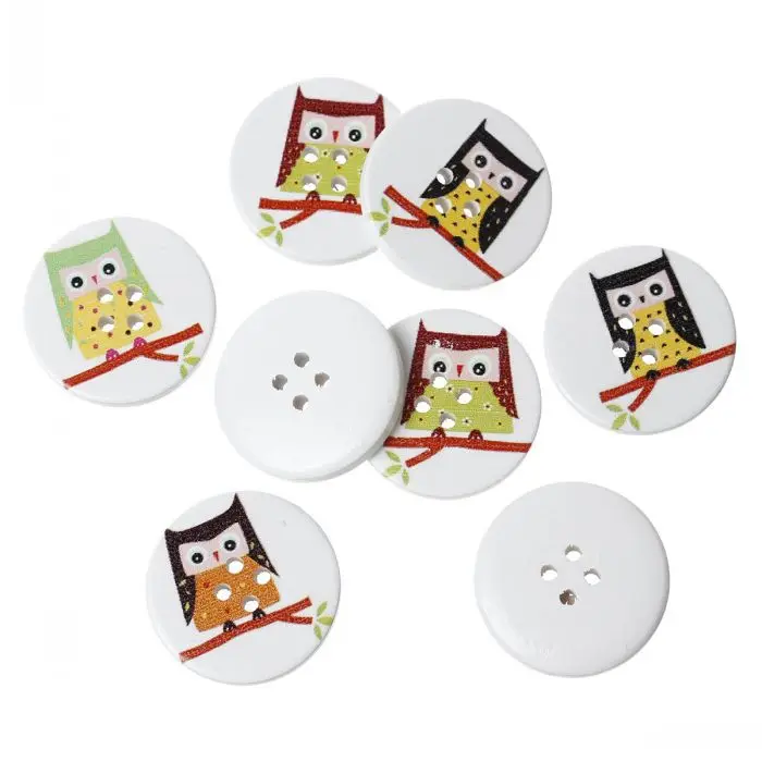 pop Wood Painting Sewing Buttons Scrapbooking Round 4 Holes Mixed Color Owl Halloween Pattern 3cm Dia 50PCs | Дом и сад