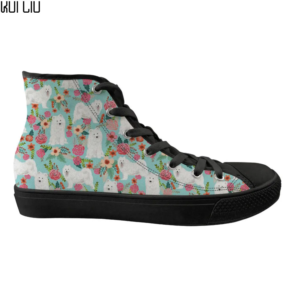 

Customized Sneakers Flats High Top Canvas Ladies Shoes Lovely Animal Dog Samoyed Pattern Casual Women Shoes Woman Zapatos Mujer