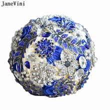 Роскошные свадебные букеты JaneVini с кристаллами для свадебной вечеринки, Украшенные бусинами, искусственные королевские синие свадебные цветы Ramo De La Boda