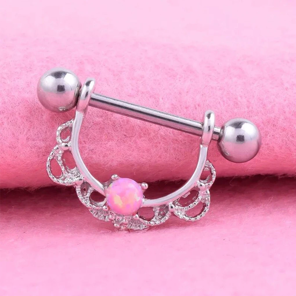 Flower Shape Body Nipple Barbell Piercing Rings Opal Nipple Ring