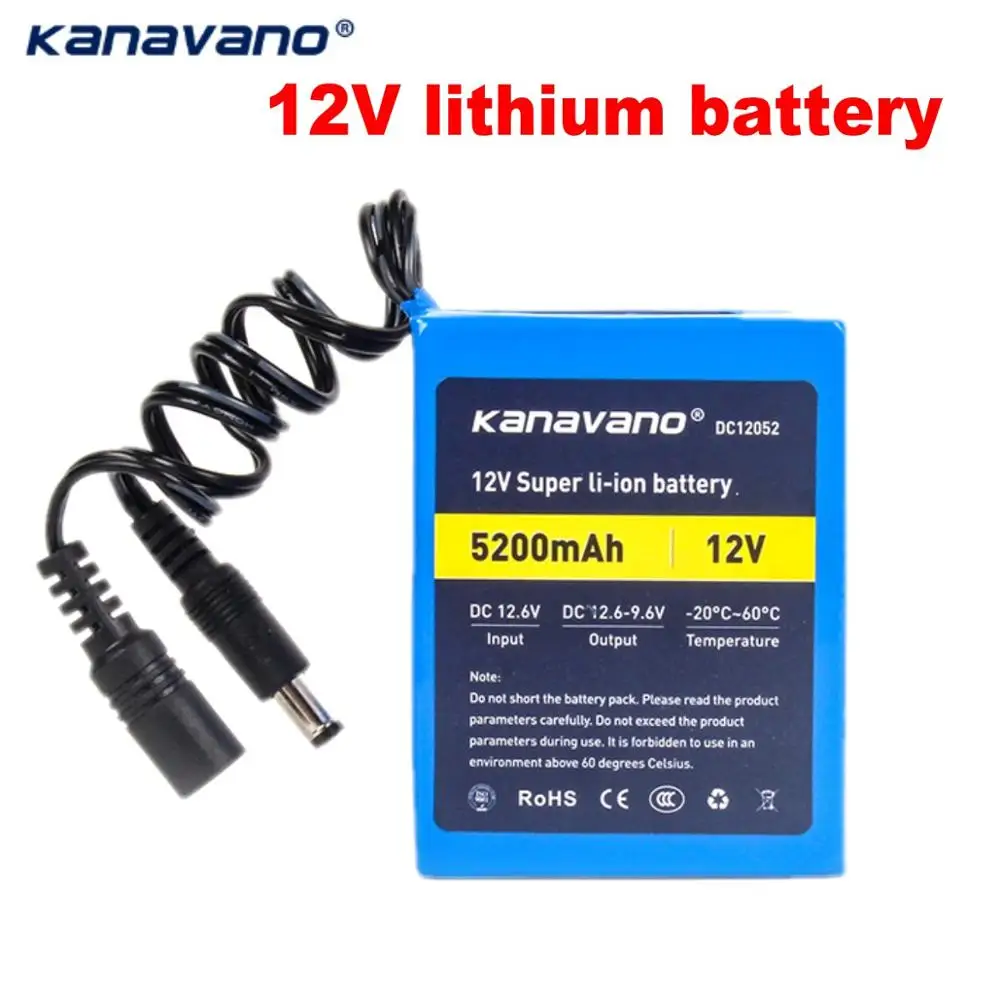 

Kanavano 12v lithium ion battery 18650 Rechargeable battery Pack 5200mAh BMS Mobile power and 12.6V 1A Charger+Free shopping