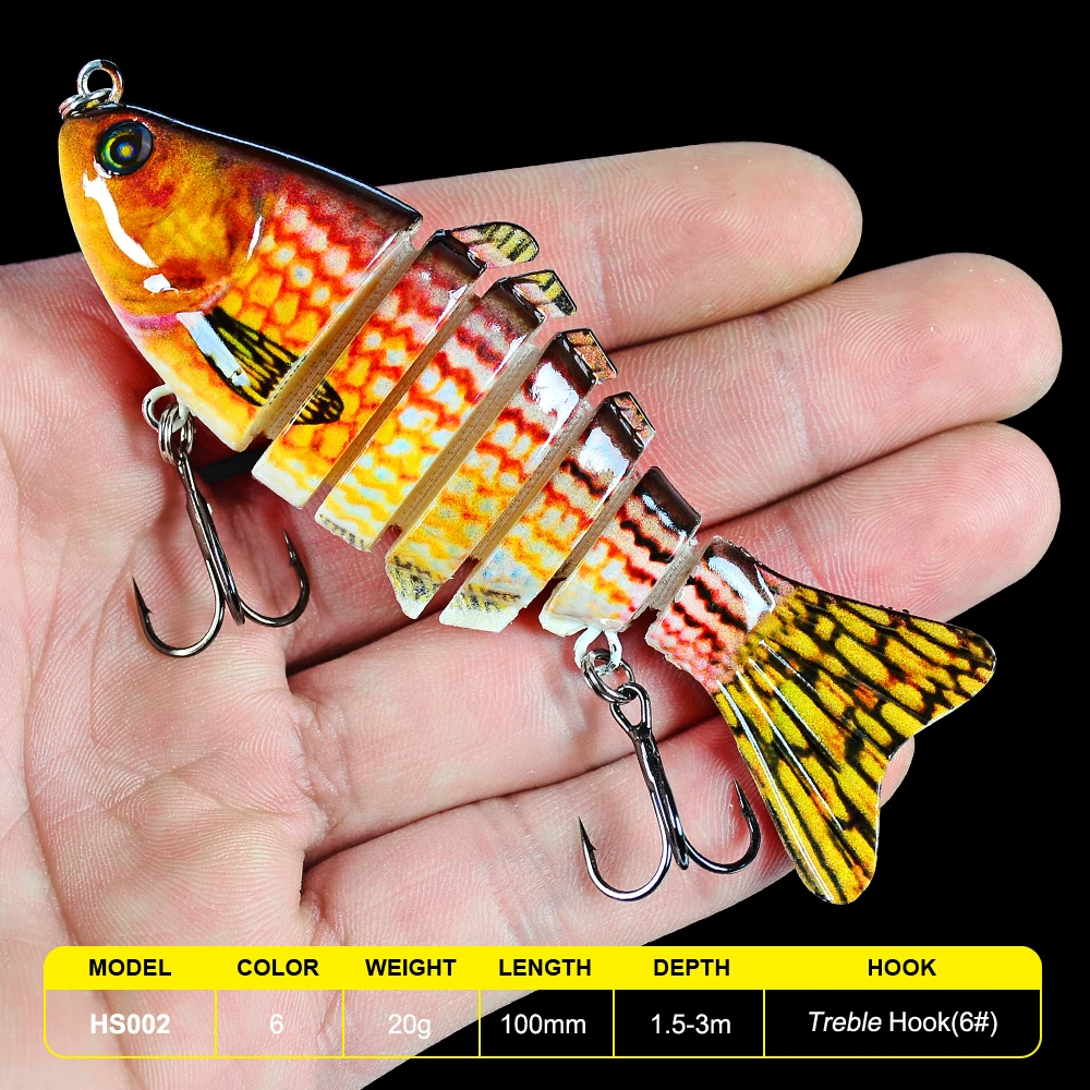 

1PC Top Swimbait Fishing bait 7 Sections Fishing Lure 10cm-4"/0.55oz-15.5g 6# Good Quality Hook Fishing Tackle Swim Baits